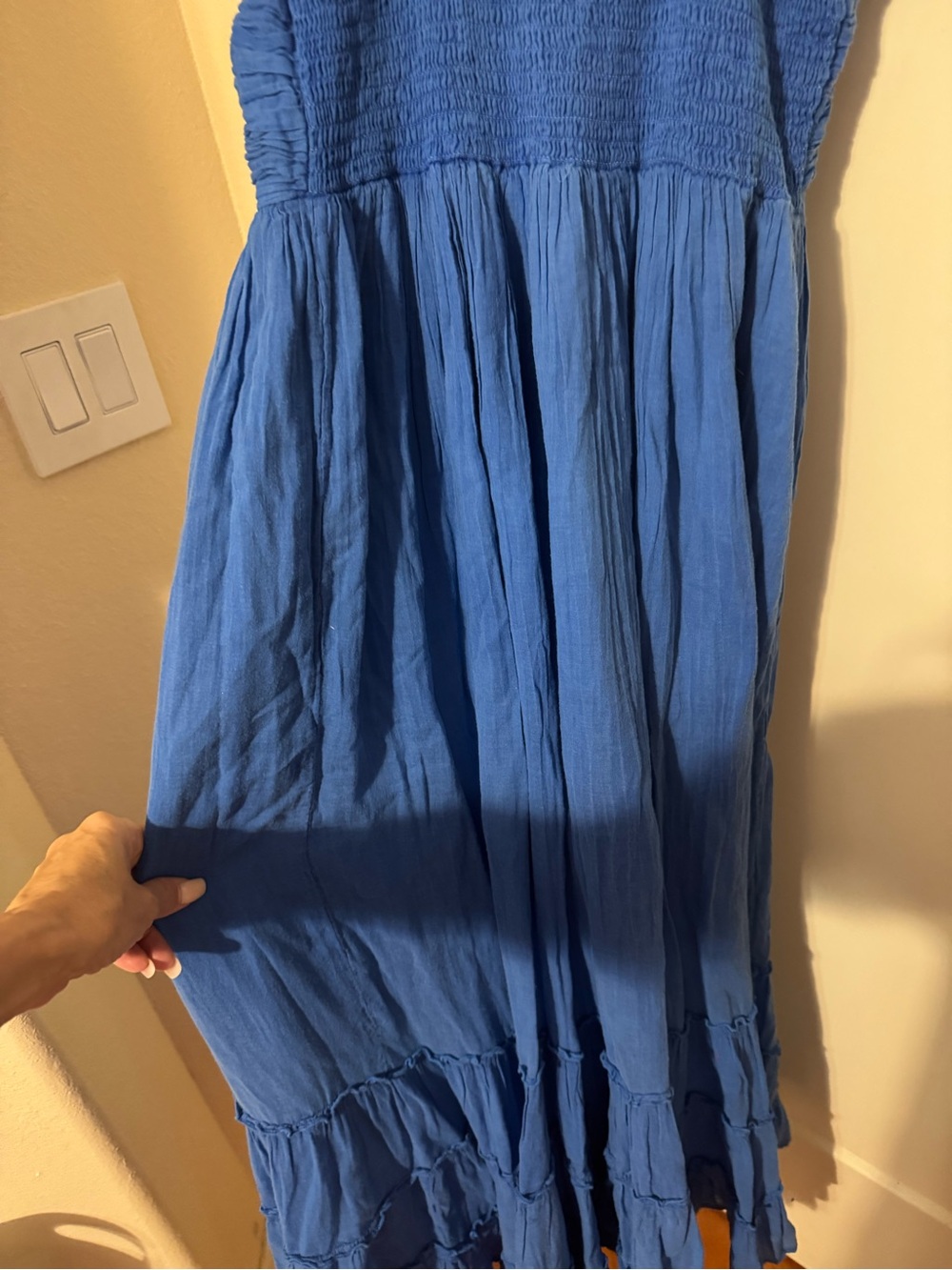 Pranella Boheme Ruched Bodice Spaghetti-Strap Maxi Dress in Blue - Picture 8 of 9